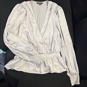 Express Light Gray Wrap Blouse